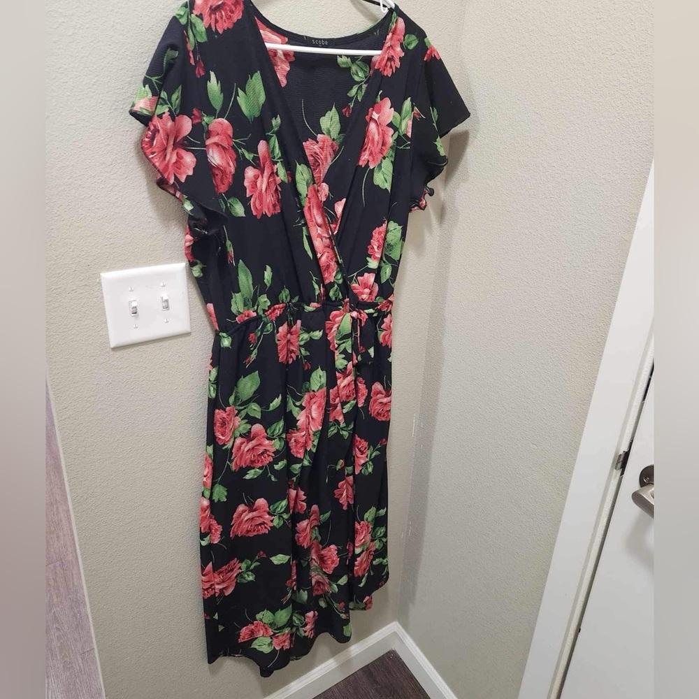 Plus size floral high low black rose dress